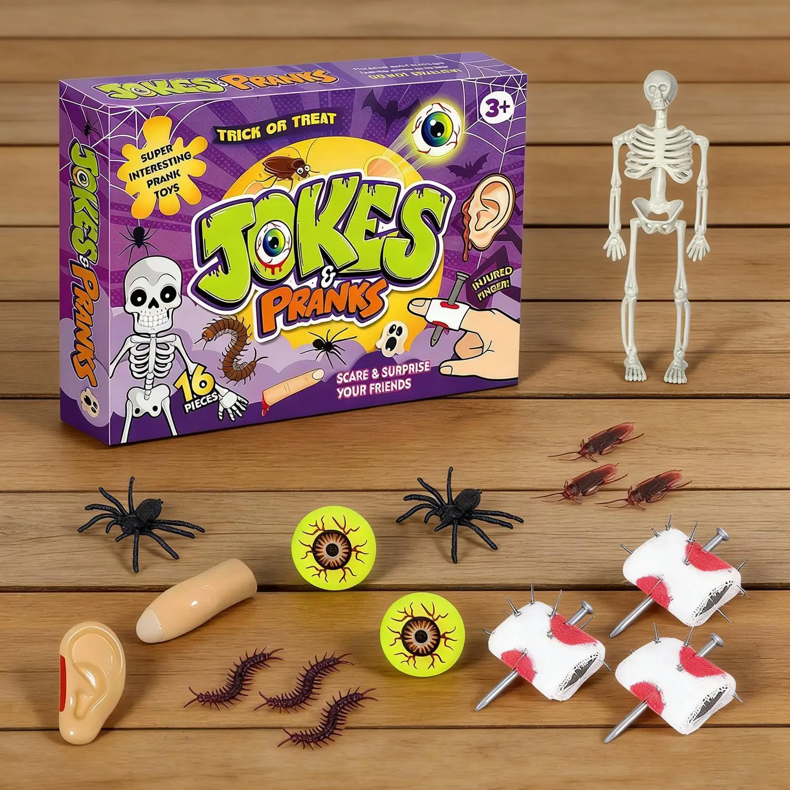 Set di giocattoli per scherzi Novità Scherzo Oggetti di scena Trucchi Gag Scherzo Oggetti di scena per il primo di aprile Halloween Compleanno Scuola Ufficio Viaggi Aula