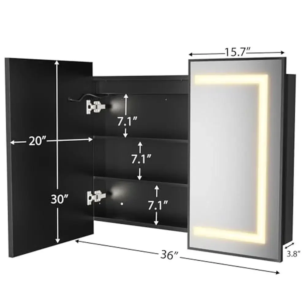 LED Lighted Metal Frame Bathroom Wall Mounted Medicine Cabinet Mirror Storage Organizer 2 Doors IP44 Waterproof Cabinet 3 Color