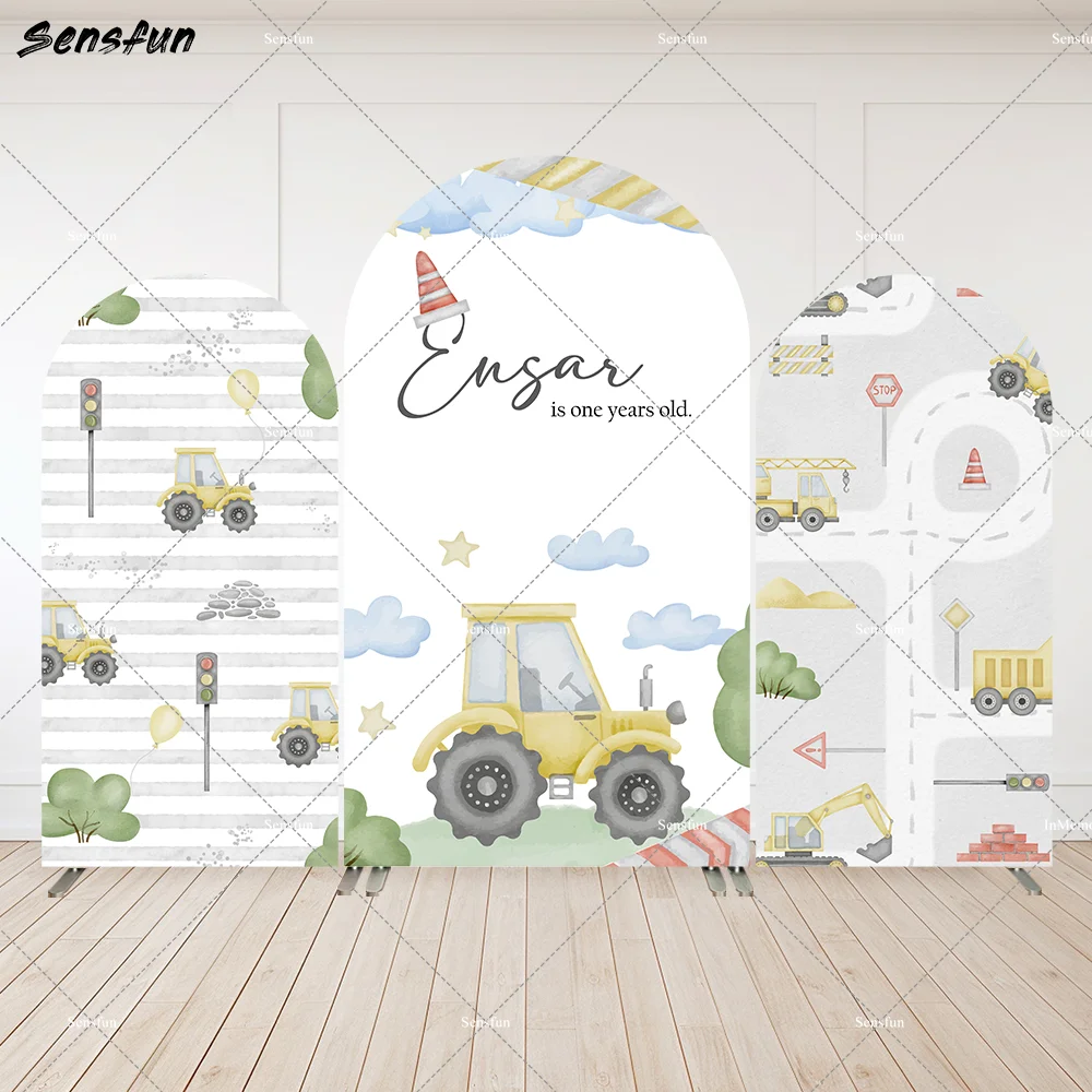 

Road Construction Arch Backdrop Cover Children Boy Baby Happy Birthday Party Arched Wall Tractor Background Decor Props