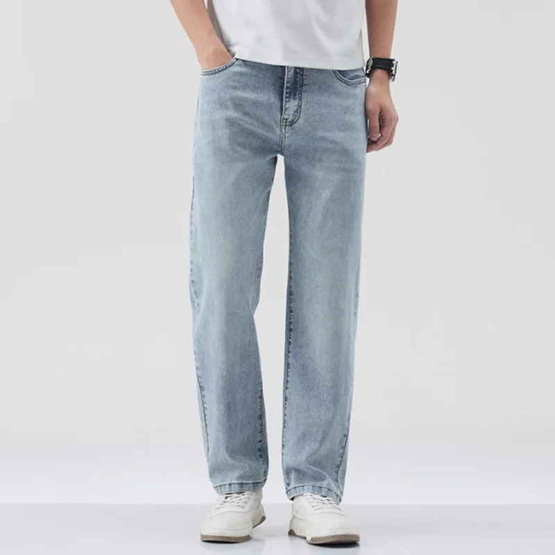 

Summer men's 2025 high-end light business washed retro fashion versatile loose straight tube Lyocell thin denim pants CFH9912