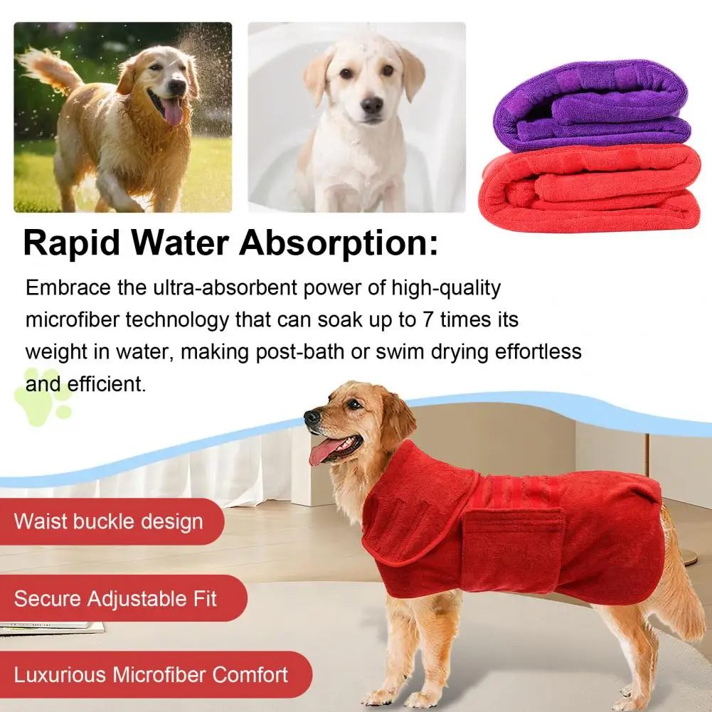 Dog Bathrobe Super Absorbent Dog Bath Robe Fast Drying Puppy Warm Coat Adjustable Bath Towel for Medium Large Dogs