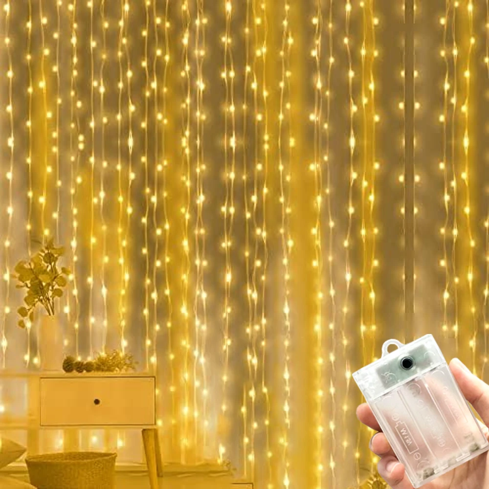 

300/600LED Curtain Light Wedding Birthday Party Decor Battery Power Ramadan Decoration for Home Eid Mubarak Mother's Day