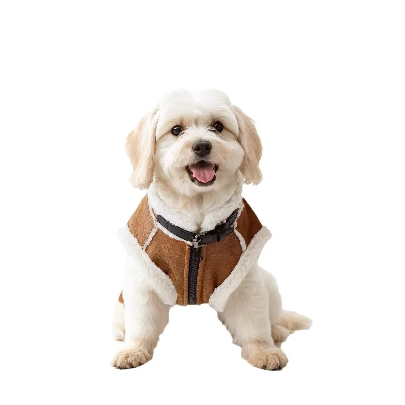 

Dog clothes autumn and winter teddy bear small dog winter warm vest can be towed vest