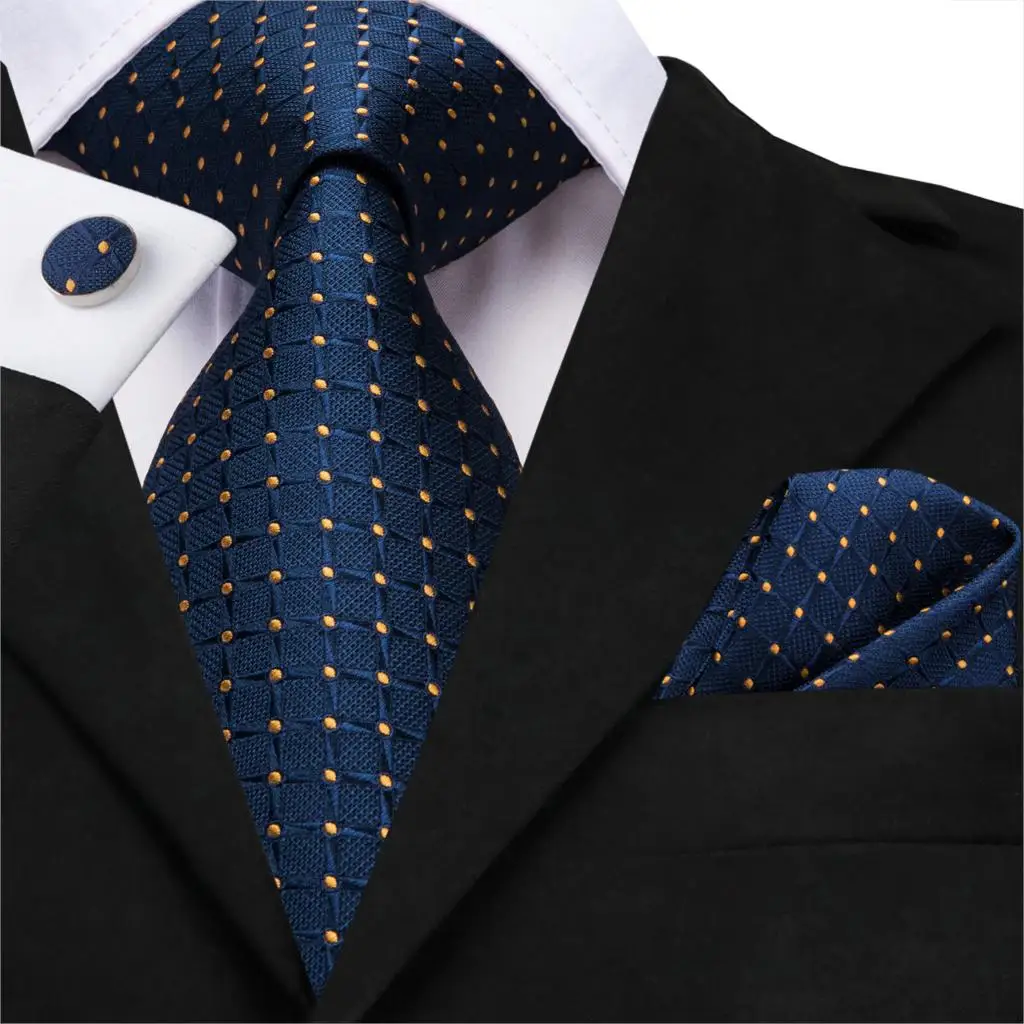 

Business Tie for Men Silk Blue Tie Dots Necktie Set Plaid Cufflinks for Wedding Business Tie 150cm Hi-Tie SN-3529 Dropshipping