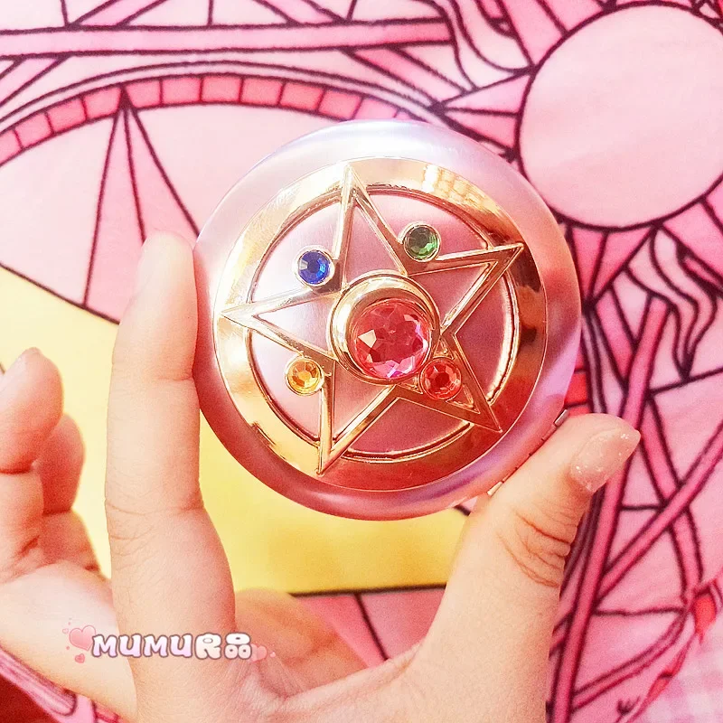 Anime  Sailor Moon Makeup Mirror Cute Figure Tsukino Usagi Magic Stick Crystal Folding Double Sided Mirror Girl Festival Gifts