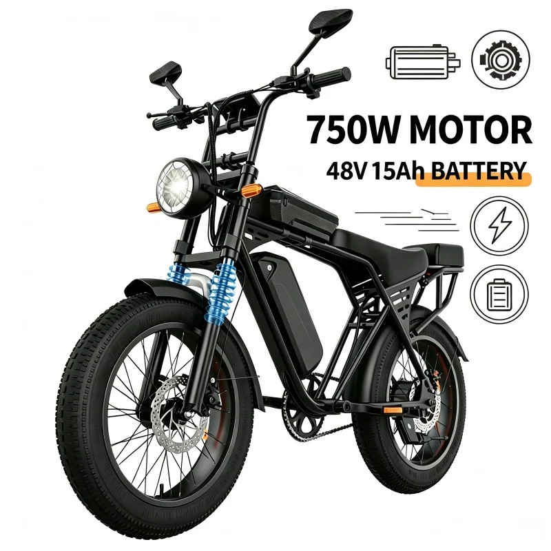 Electric Bike X5 750W Motor 48V15AH Removable Battery 20Inch Fat Tire All‑Terrain Adult E‑Bike for Off‑Road Beach Snow Commuting image 2