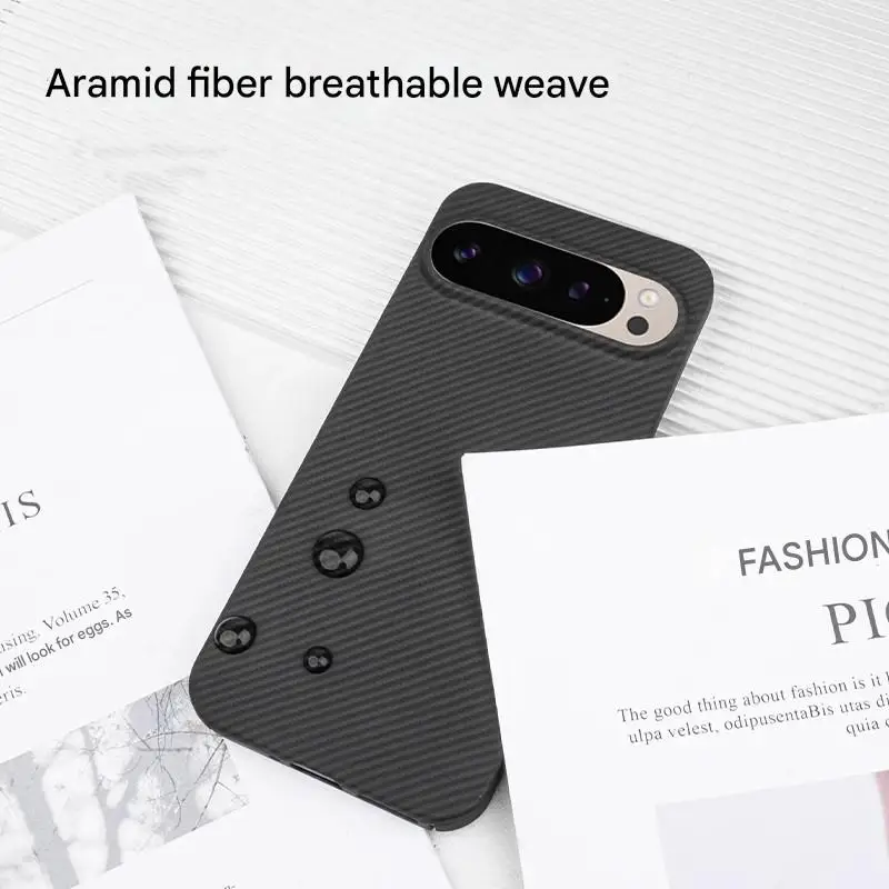 Etui na Google Pixel 9 Pro XL/Pixel 9 Pro/Pixel 9 z włókna aramidowego, kevlaru i włókna węglowego, ultracienkie, materiałowe, twarde, magnetyczne, czarne, smukłe. — zdjęcie produktu 5