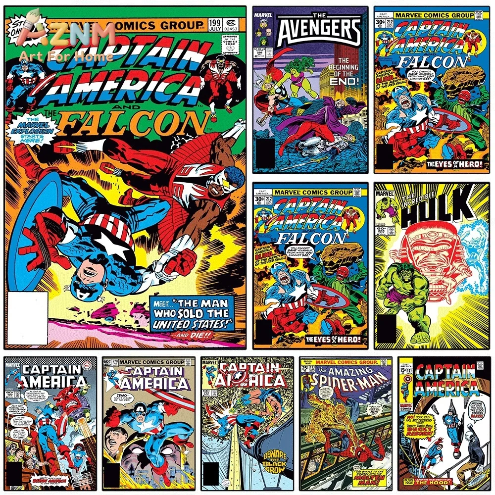 Vintage Captain America Falcon Comic Cover Canvas Wall Art Print Poster Unframed Canvas Painting Home Bedroom Living Room Wall