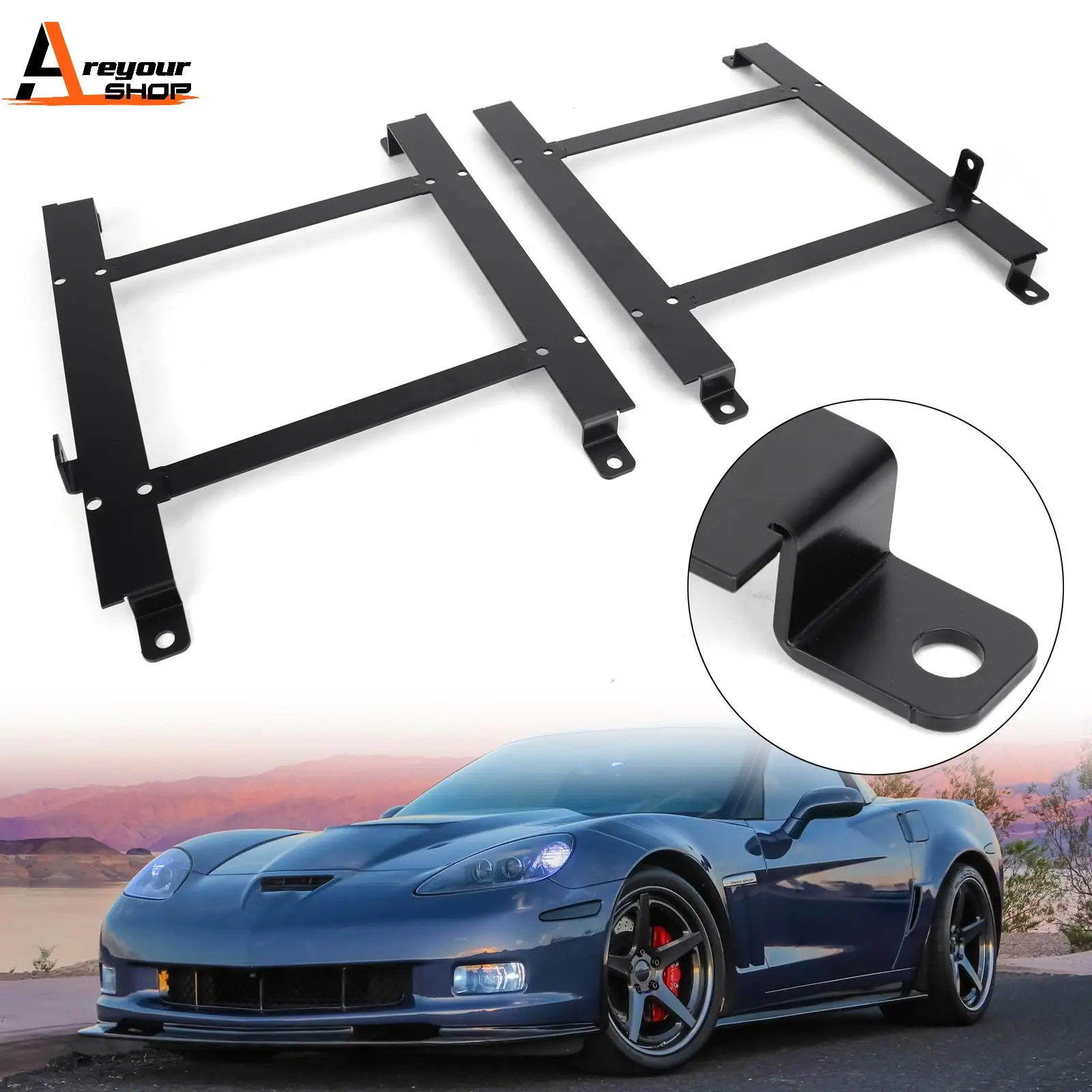 Areyourshop For Chevrolet Corvette C5 1997-2004 2X Low Mount Racing Bucket Seat Base Tensile Steel Bracket Car Auto Parts