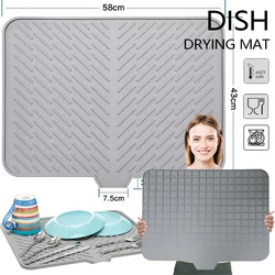 Silicone Dish Drying Mat for Multiple Usage Hygienic Drying Pad Easy To Clean for Kitchen Counter or Sink or Drawer liner