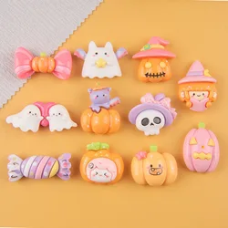 10 Pcs Halloween Cartoon Resin Cute Pumpkin Head Bat Ghost Flat bottom Scrapbook Diy Jewelry hair clips Ornament Accessories