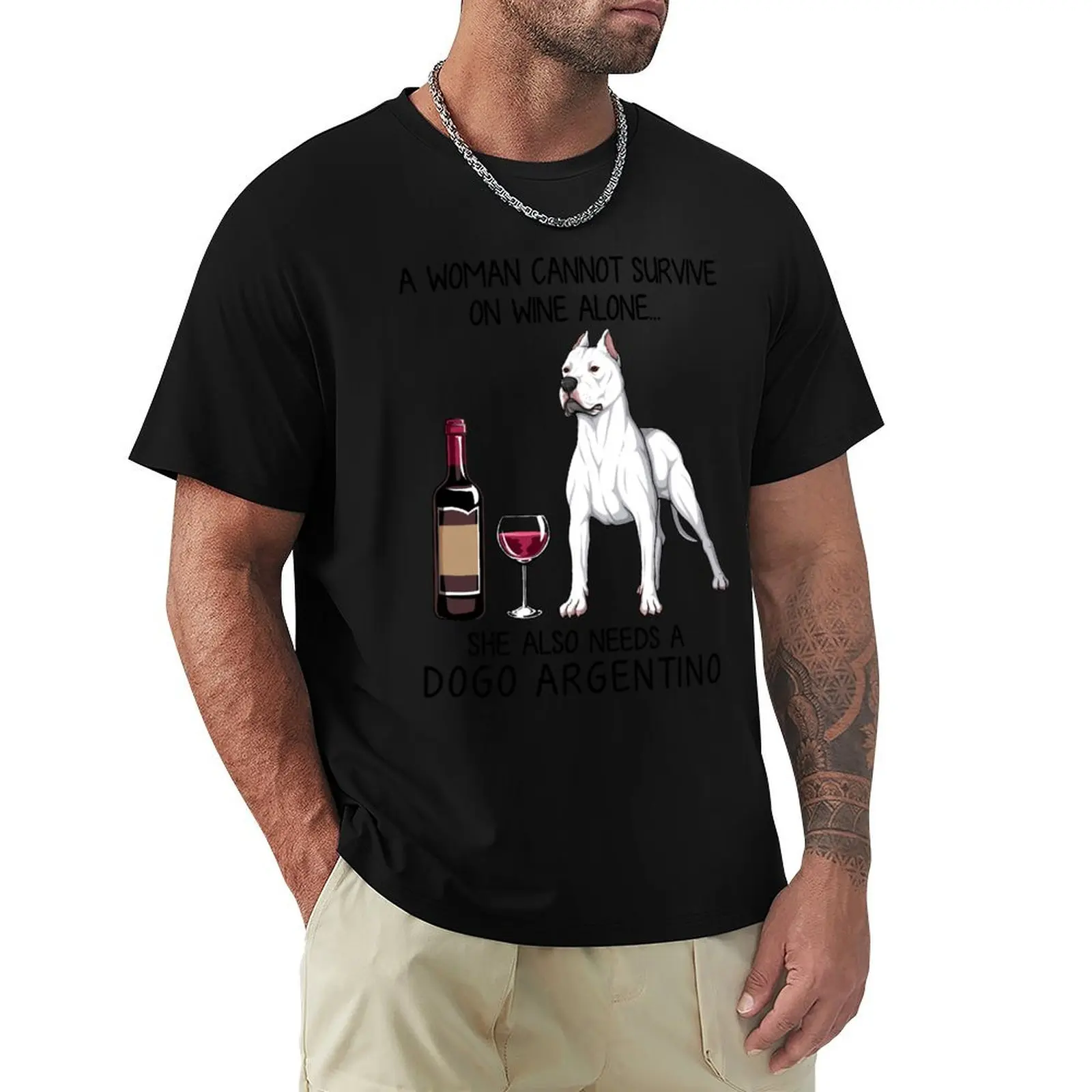Camiseta con diseño de perro Dogo Argentino y vino, regalo divertido para mamá de perros, ropa de trabajo, camiseta sencilla