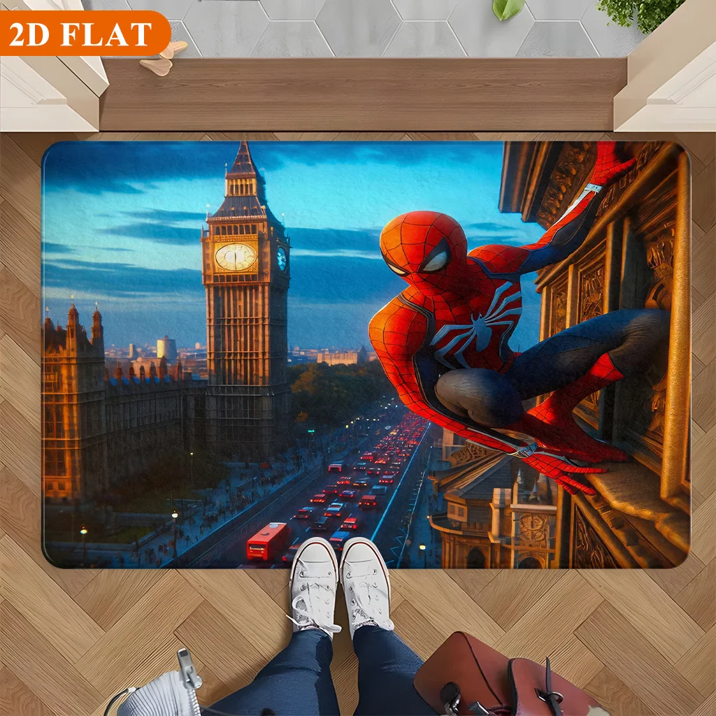 Alfombra de baño de 1 pieza, diseño de Spiderman mirando a Londres, alfombra rectangular de franela MARVEL, alfombra antideslizante para baño, decoración divertida para la puerta