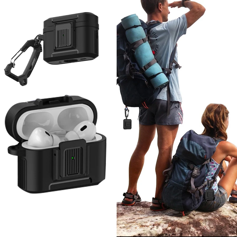 

Outdoor Essentials Shockproof Switch Locking Bluetooth Headset Case For Airpods pro 2 For Airpods 3 2 1With mountaineering hook