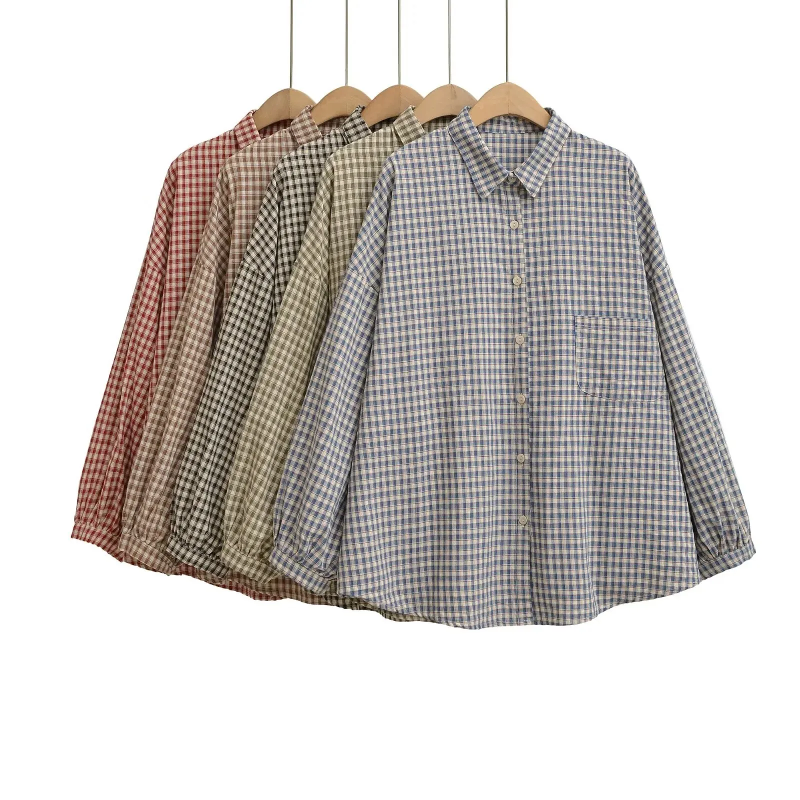 Casaul elegante suave chica dulce Patchwork camisa de manga larga 2025 Otoño Invierno nuevo botón suelto manga larga camisa a cuadros Top SG9E