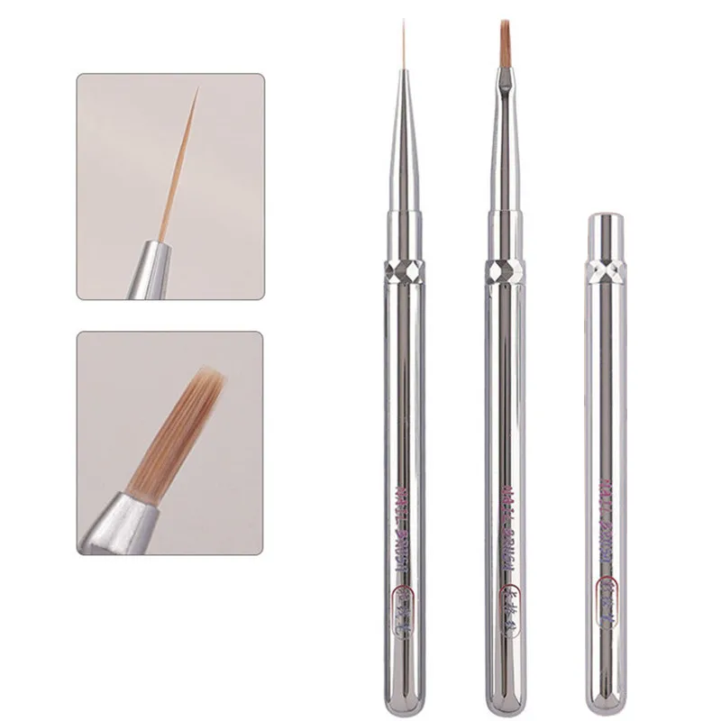 1/2 قطعة فرشاة مقبض معدني بطانة فنية لفرشاة رسم مانيكير الأشعة فوق البنفسجية هلام تمديد منشئ قلم رسم