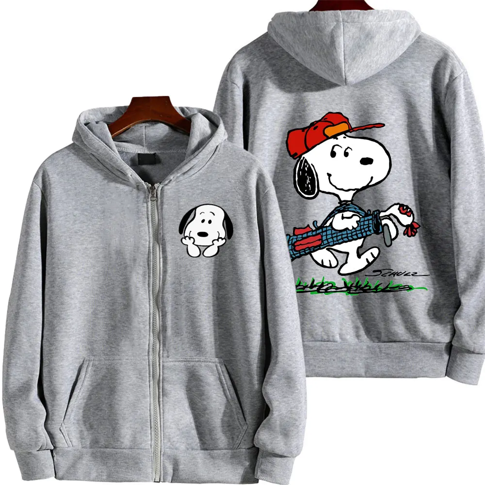 Snoopy Cartoon Men Zipper Hoodie Jacket 2024 New Fashion Spring Autumn White Women Sweatshirt Coat Japanese Anime Couple Clothes