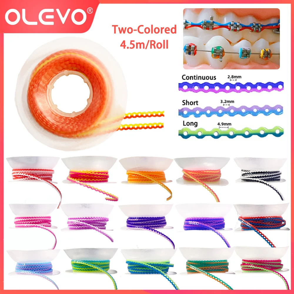 OLEVO 15Feet 4.5m Dental Power Chain For Braces Rubber Bands Orthodontic Elastic Ultra Powerchains Long Short Continuous Colorfu