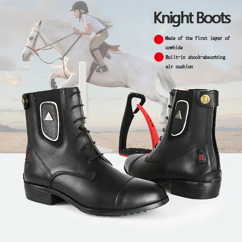 Equestrian Cowhide Booties Knight Boots With Professional Soles Leather Boot Insoles Breathable Knight Equipment