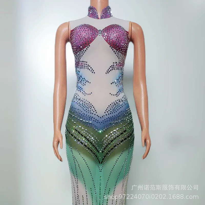 Autumn Lotus Leaf Green Contrasting Color Temperament Fishtail Skirt Universe Chooses Beautiful Clothes Music Festival Singer