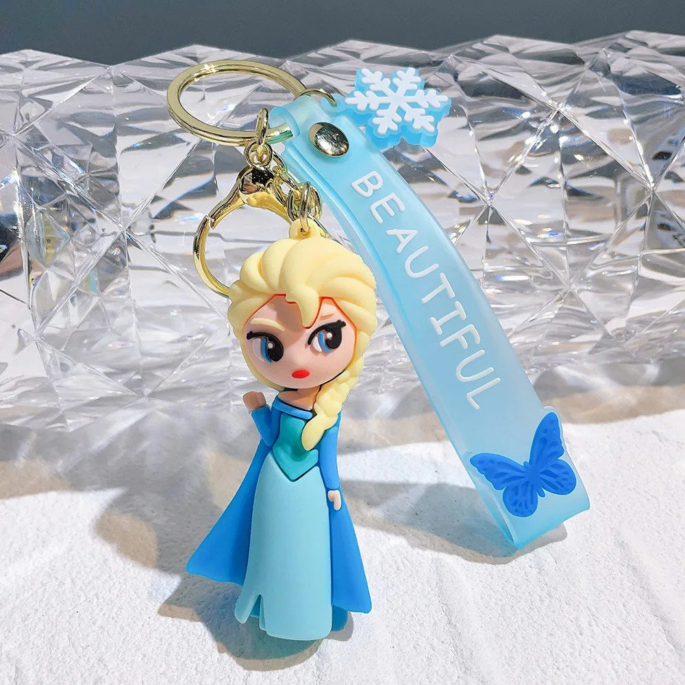 MINISO Snow White Mermaid & Elsa Princess Doll Key Chain Disney Style Cartoon Keychain Pendant Bag Hanging Decoration Small Gift
