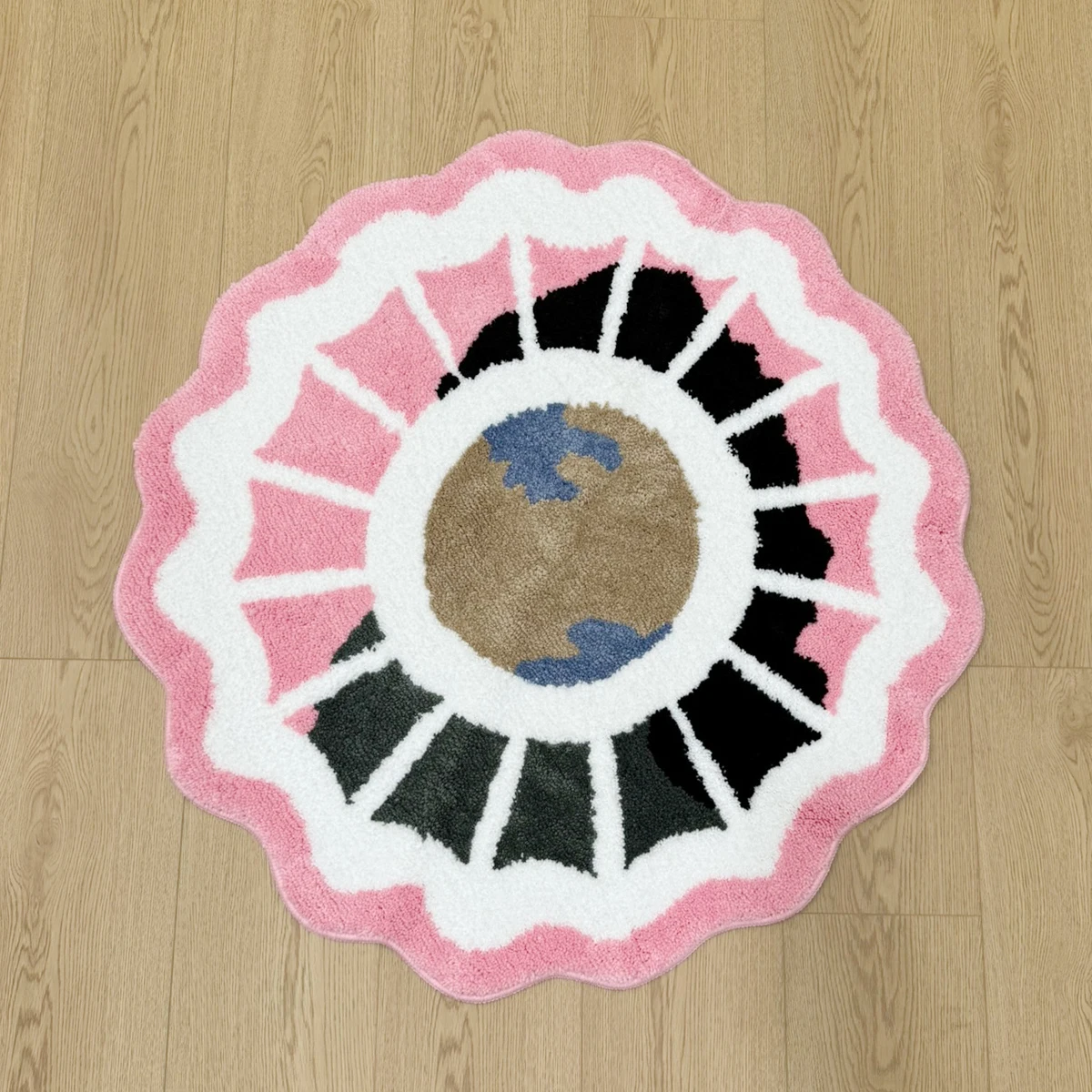 Kreativer getufteter Teppich mit Globusmuster, Farbblock-Fächerkante, flauschiger Teppich, künstlerische Dekor-Bodenmatte für Schlafzimmer und Wohnzimmer – Detail 2