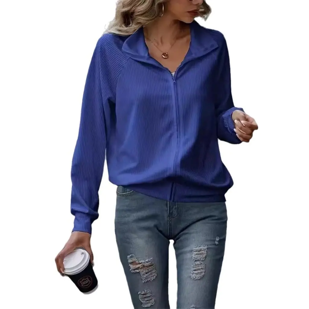 

Independent Station Women's Long Sleeve Zipper Knitted Coat Solid Color Loose Fit All-match Autumn Winter Casual Jacket