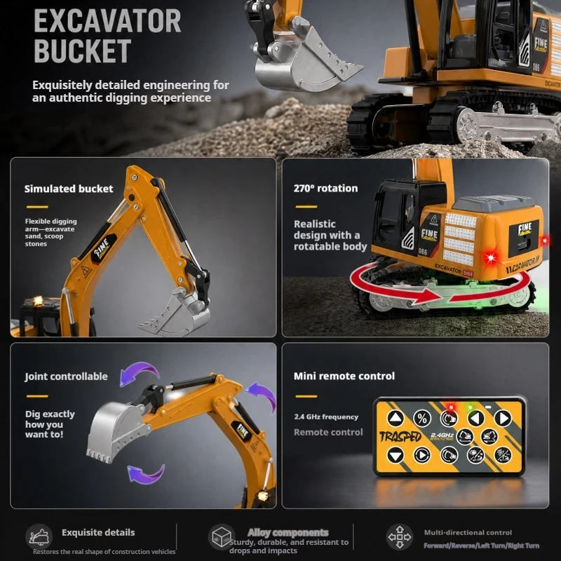 Fine 1 64 Scale Mini Alloy Rc Excavator 2 4G Remote Control Engineering Vehicle Desktop Simulation Construction Toy Gift 2026