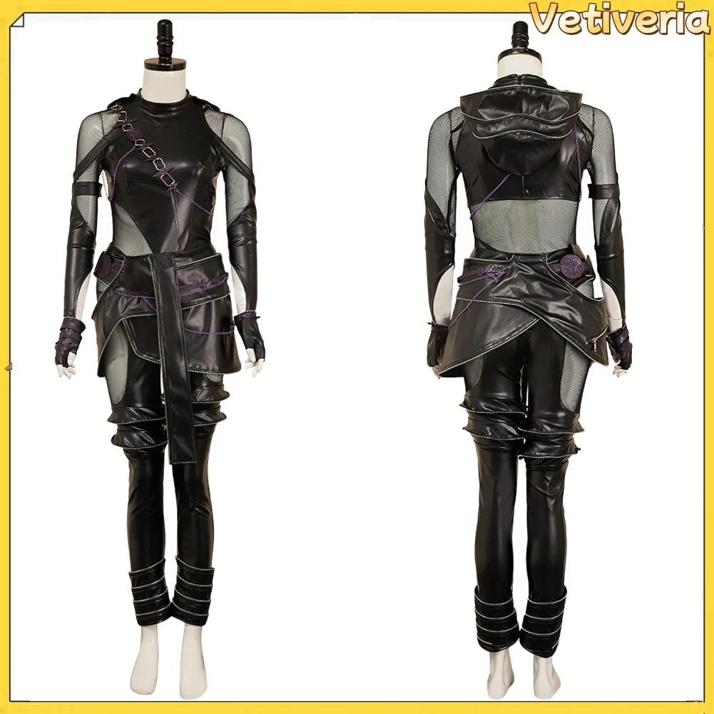 

Зои Демон Косплей Охотники Черный кожаный полный комплект Женский костюм на Хэллоуин Карнавальный костюм для вечеринки Взрослый маскированная одежда Женская