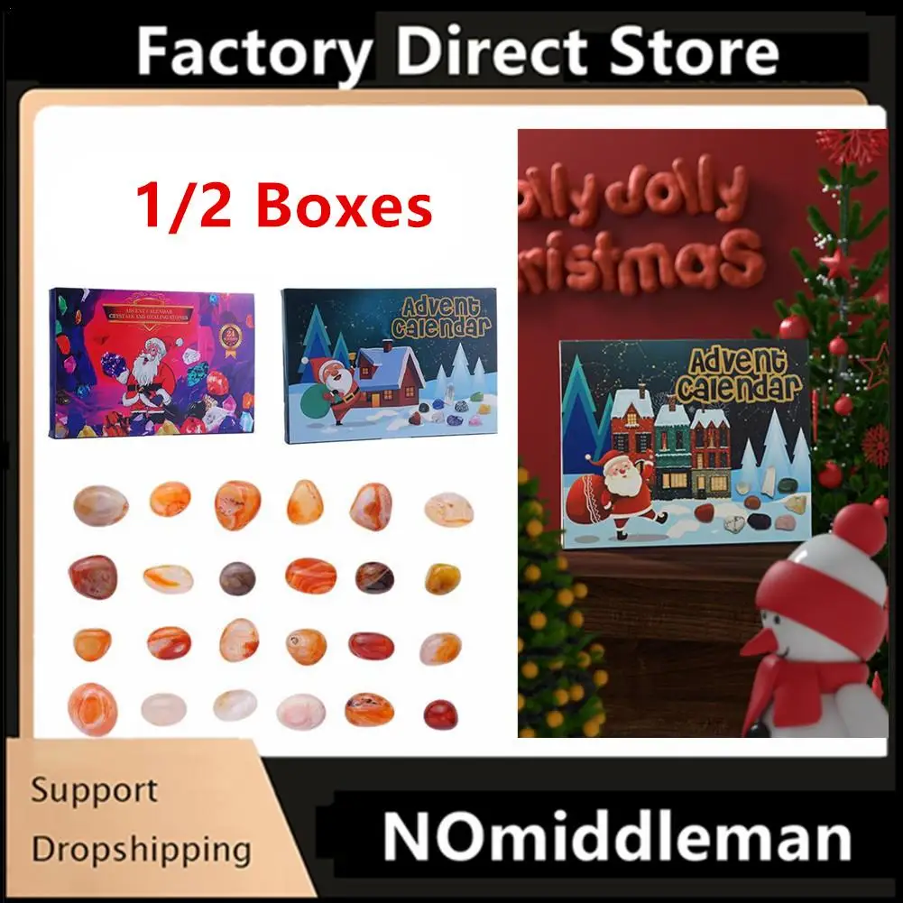 

1/2Boxes Christmas Advent Calendar 24 Days Natural Crystal Gemstone Stone Minerals Complete Rock Collection Christmas Kids Gift