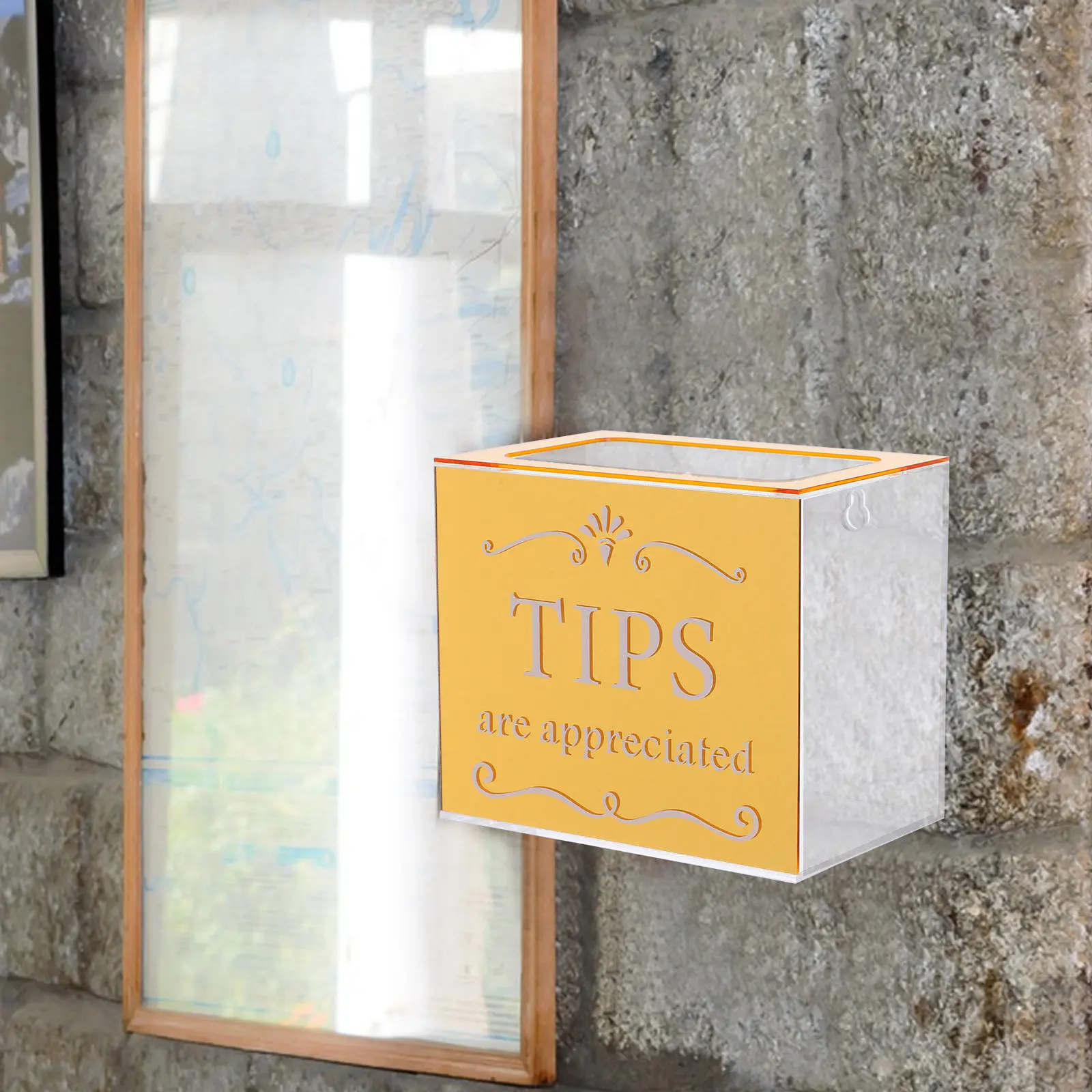 Acrylic Suggestion Box Clear Locking Money Collection Box Rectangular Gold Design for Bars Cafes Restaurants Raffle Donation