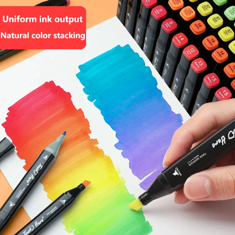 ปากกามาร์กเกอร์สี120/168/204/262สีชุดระบายสีศิลปะหัวแปรงปากกาวาดคู่อุปกรณ์เครื่องเขียนสำหรับโรงเรียนมืออาชีพ