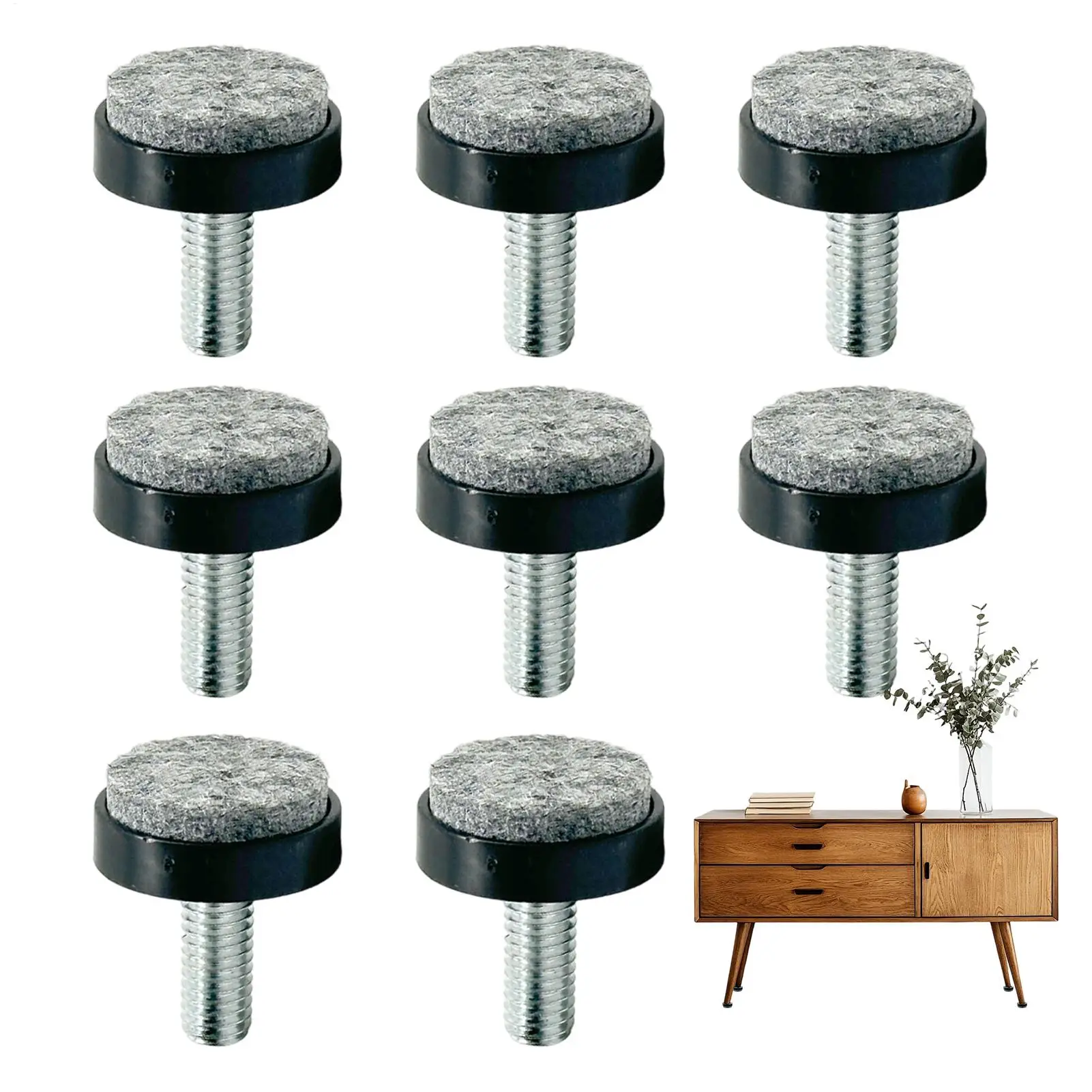 8 Pieces M6/M8 Threaded Leveler Felt Foot Pads Adjustable Furniture Feet Anti Slip Furniture Leg Screws For Tables, Chairs