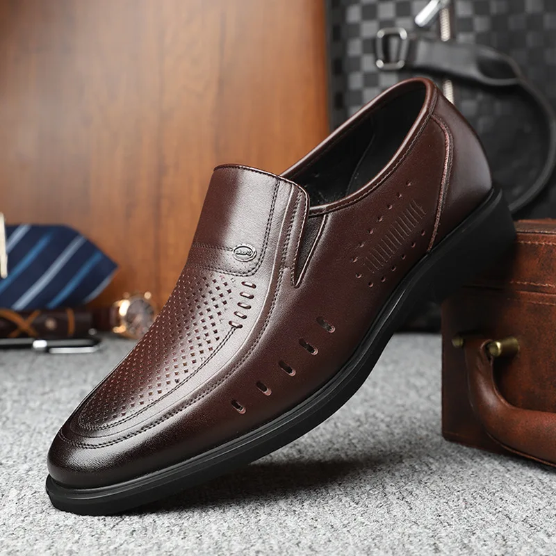 

Solid-Color Men's Casual Leather Loafers Outdoor Slip-on Flat Designer Handmade Business Shoes Comfy Daily Office Oxford Shoes