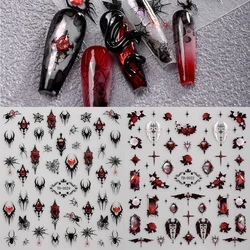 2pcs 5D Red and black Gothic Nail Art Stickers Rose Spider Wing Y2K Nail Decals for DIY Nail Decoration Manicure Sliders
