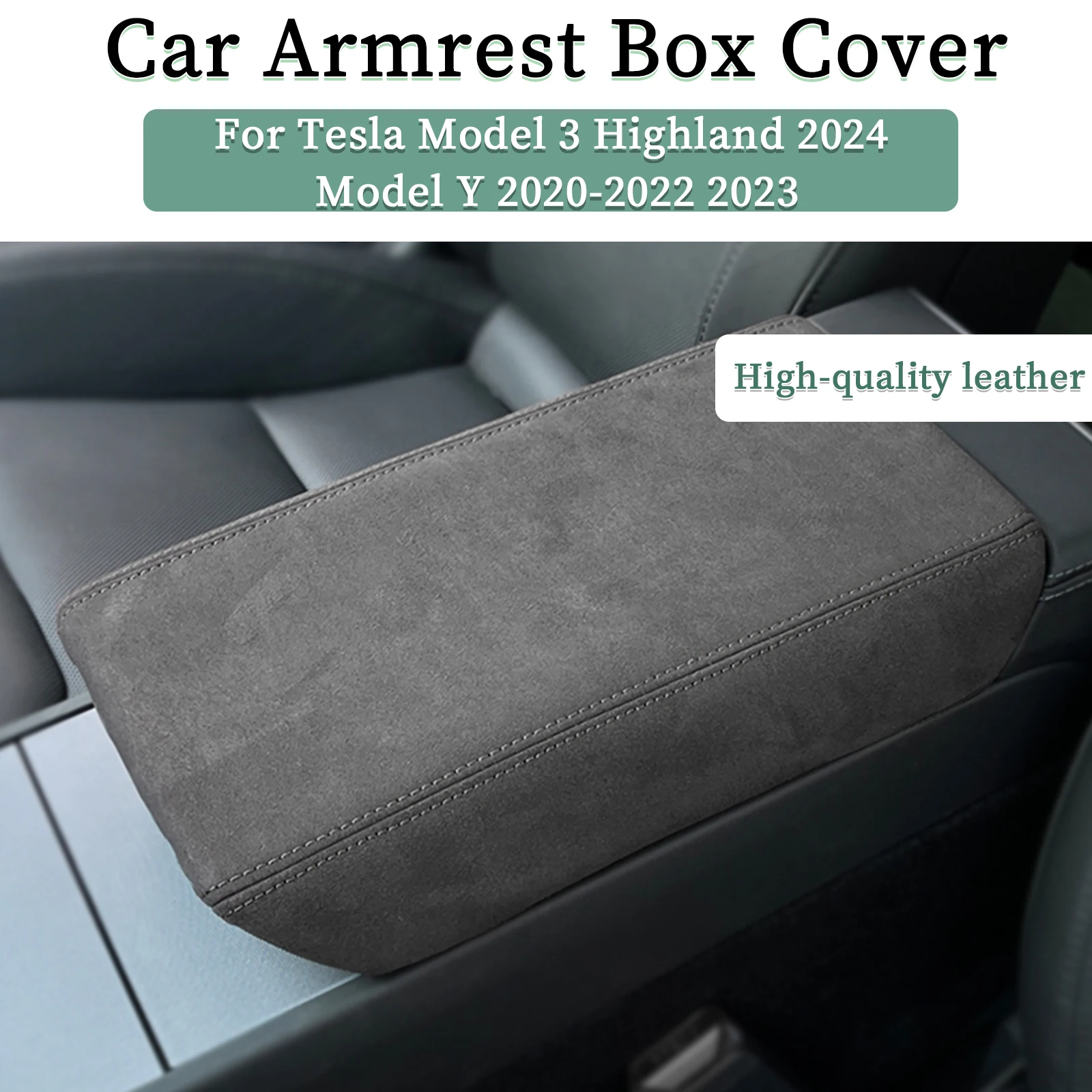 Housse de protection en cuir suédé pour boîte d'accoudoir de voiture, pour Tesla modèle 3 Y 2023 2022 2021