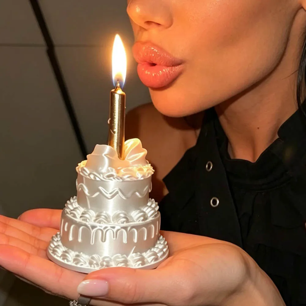 3D Printed Birthday Cake Opening Ring with Candle Photo Props Cake Shape Ring Party Decor Finger Ring for Birthday Celebratio