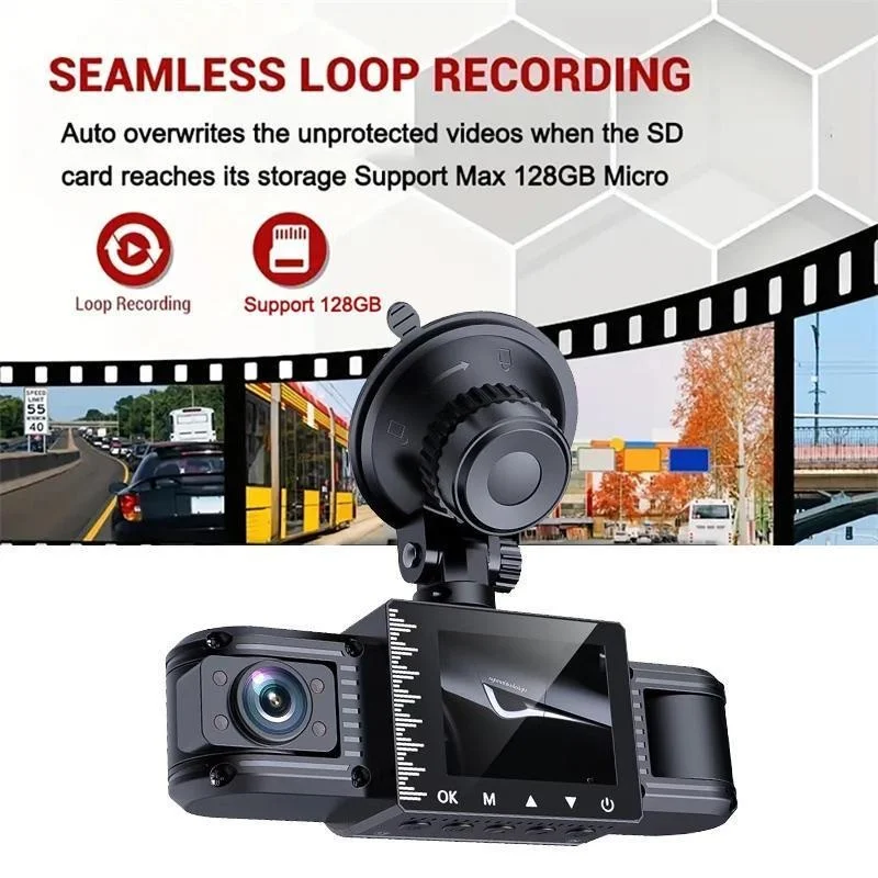 3 canali FHD 1080P Car DVR Dash Cam anteriore all\'interno della fotocamera del veicolo posteriore DVR Recorder Video Mini Dashcam Camcorder