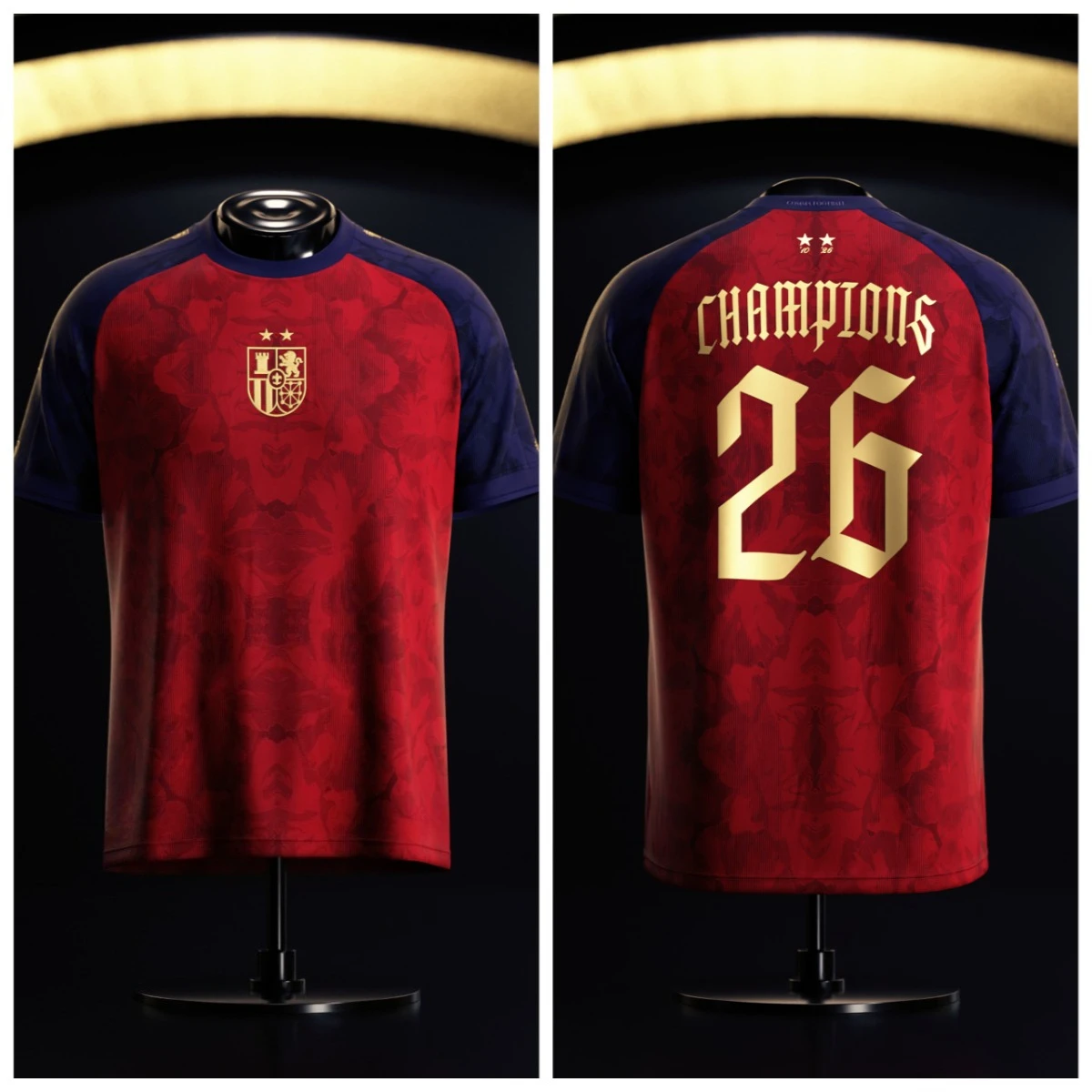 Spain Champions 2010 2026 Tribute Jersey Red Gold Soccer Fan Shirt Unisex Short Sleeve Football Sports Tee Gift