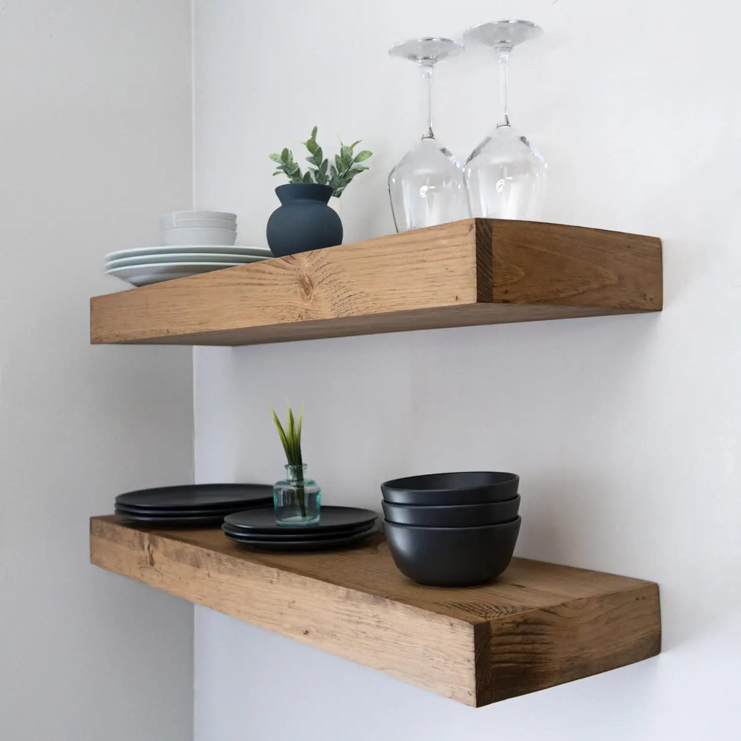 Modern Floating Shelves 3 Inches Thick for Wall, Wide Shelves for Kitchen, Living Room, Bedroom, and Bathroom, Natural Pine Wood