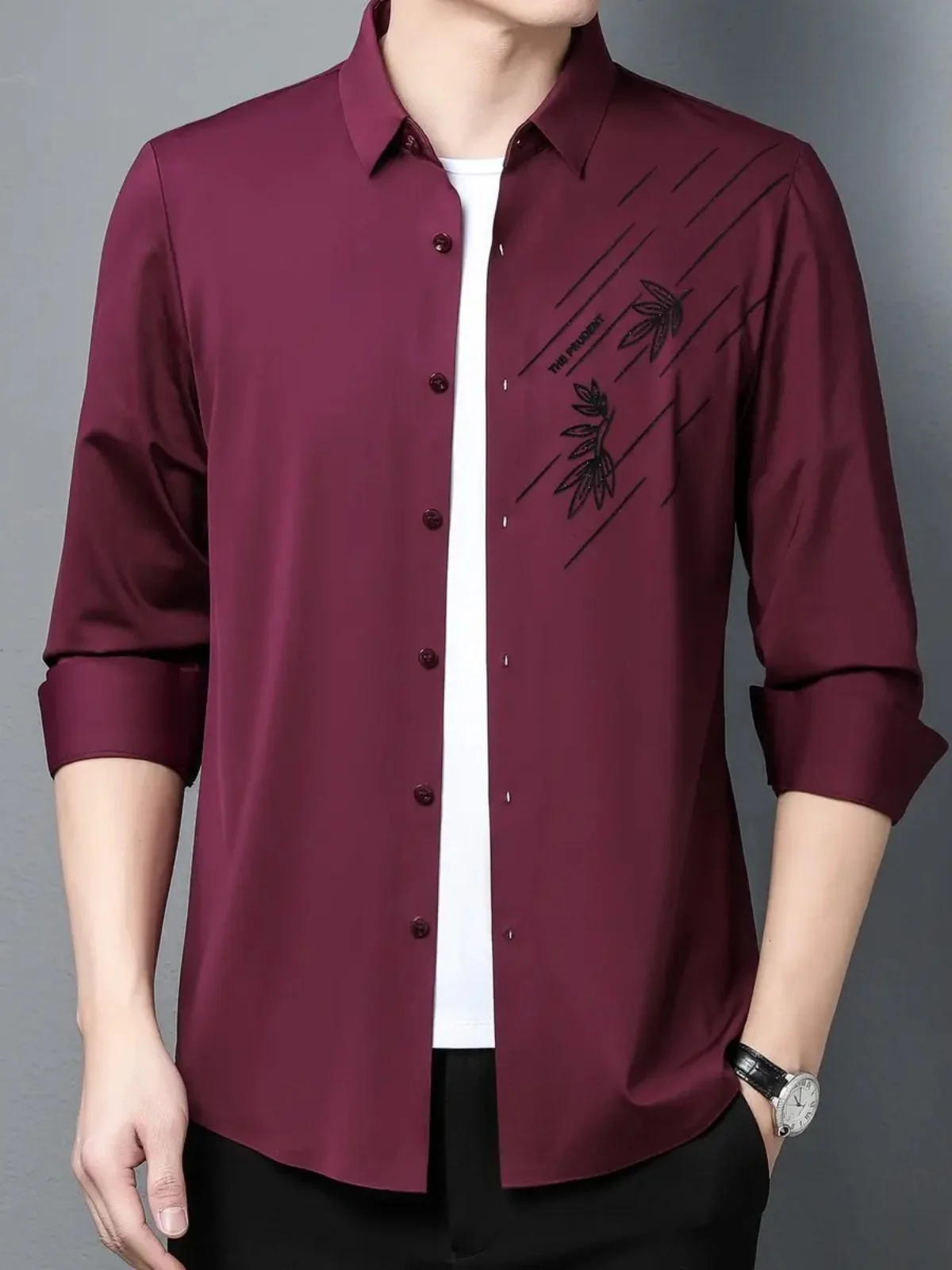 

Pierre Cardin Men's Long Sve Silk irt Casual Print Spring New Sle Iron-Free Stand Fit Faion Urban Wear for Middle...