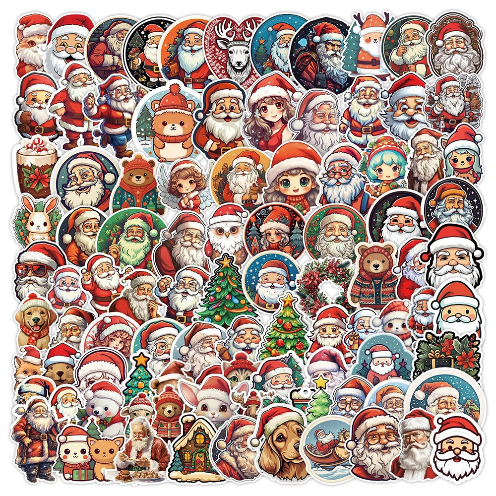 

10/30/50/100pcs Vintage Christmas Santa Claus Graffiti Stickers Waterproof DIY Scrapbook Phone Luggage Diary Cartoon Decals Toy