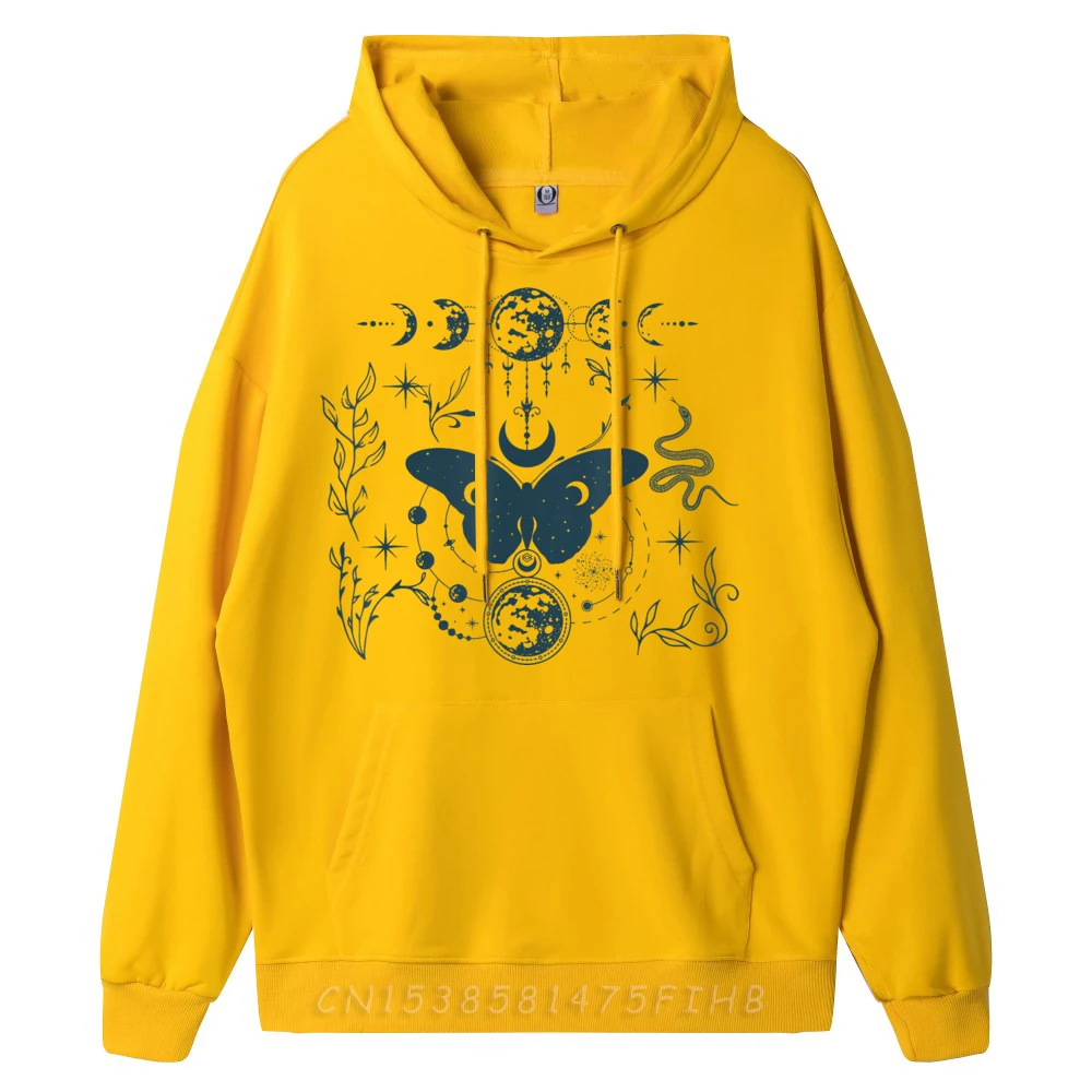Graphic Celestial Luna Moth Snake Floral Funny Long Sleeve Hoodies Labor Day Crewneck Hoodies For Male Hoodies Graphic