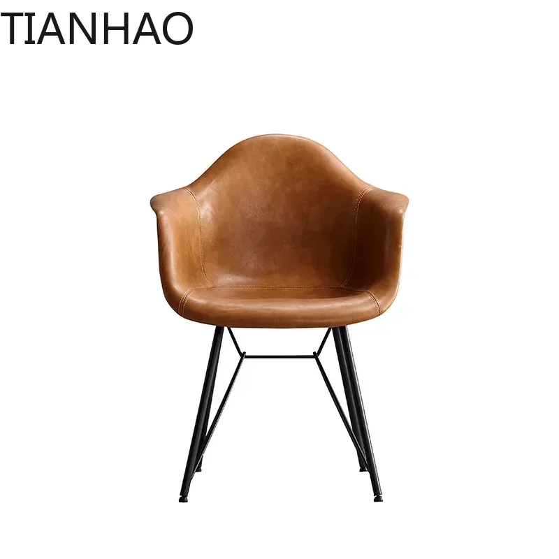 Saddle leather back single fashion deskhousehold light luxury leather dining cafe negotiation table and chair