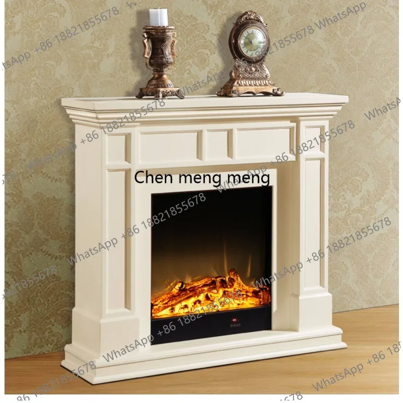 Ivory white simple, European decorative cabinet, American solid wood mantel electric fireplace