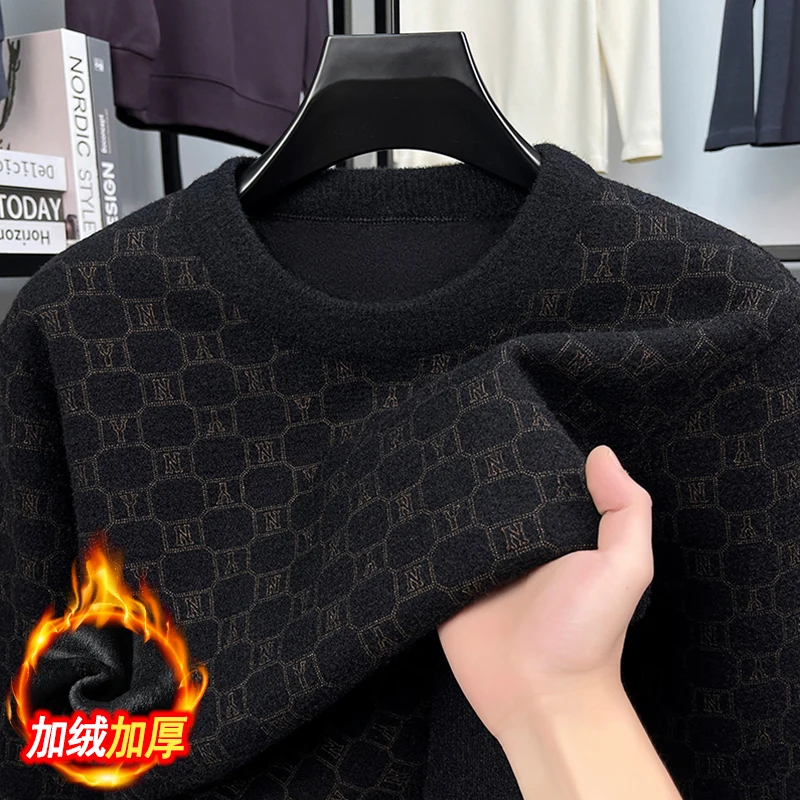 

Осень/зима 2022, новый мужской вязаный свитер с круглым вырезом, модная трендовая рубашка для похудения