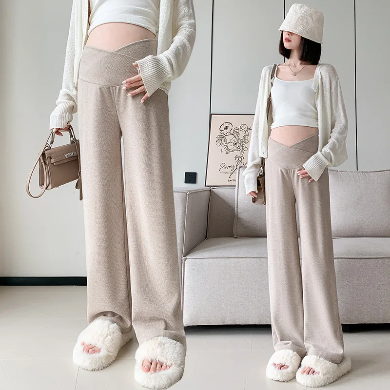 Maternity Clothes High Waist V-Belly Pant Trouser Casual Pregnant Women Wide Leg Belly Extender Premama Pants Pregnancy Clothing