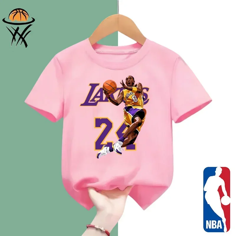 Basketball Lakers Kobe Pattern Commemorative Kids T-shirt Sports Short sleeve Boys girls shirt Casual top Black Mamba