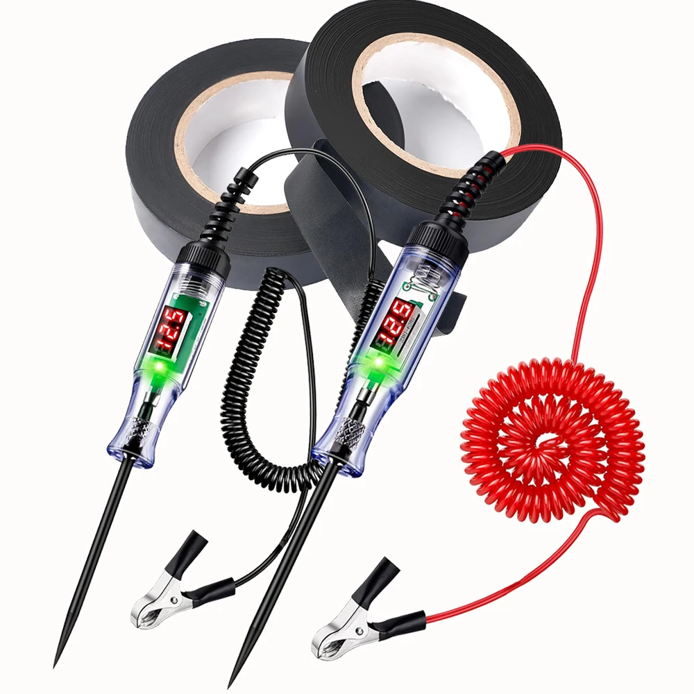 

Тестер цепей напряжения для автомобиля, грузовика, 5-90 В, светодиодный дисплей напряжения, электрическая тестовая ручка с удлиненным пружинным проводом для набора инструментов для проверки предохранителей