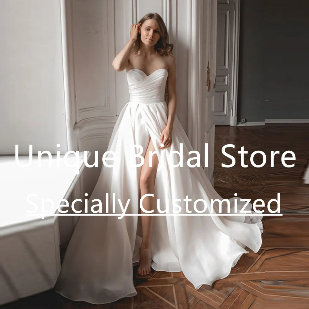 

CustomizedClassic Romantic A Line Organza Wedding Dress Sweetheart Zipper Sleeveless Front Split Brush Train Bridal Dresses Brid